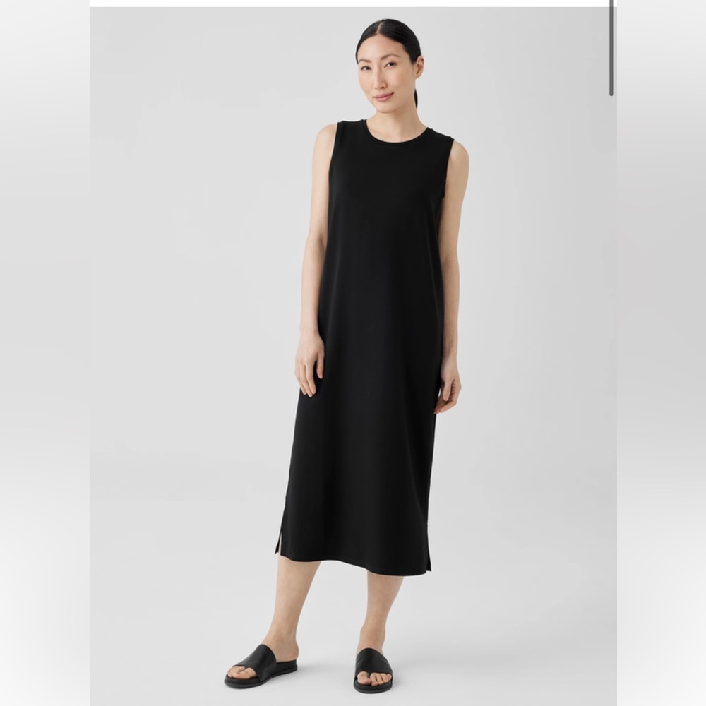 Eileen Fisher Black Jersey Knit Tank Dress Small
